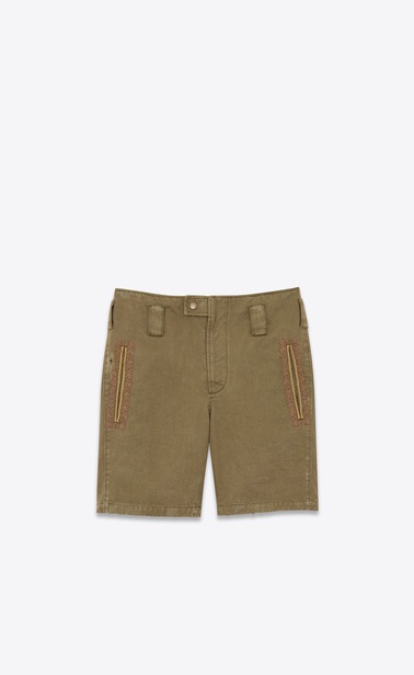 Vintage shorts in cotton and linen gabardine with embroidered braid